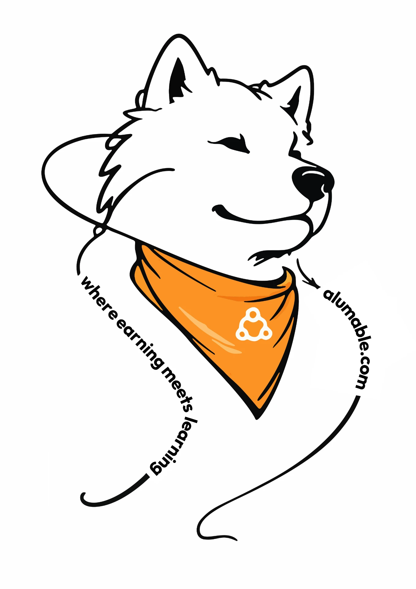 Example t-shirt artwork: line-sketch Arty the fox wearing an orange Alumable bandana